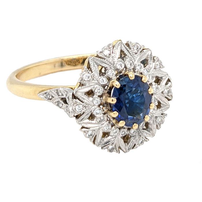 102021 Pre loved 18ct sapphire & diamond cluster ring £525 on Jewellery blog by Sally Thornton for Thorntons Jewellers Kettering Northampton