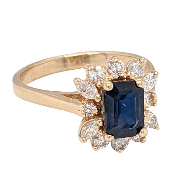 99310 Pre loved sapphire & diamond-cluster ring stamped 14ct £1,275 on Jewellery blog by Sally Thornton for Thorntons Jewellers Kettering Northampton