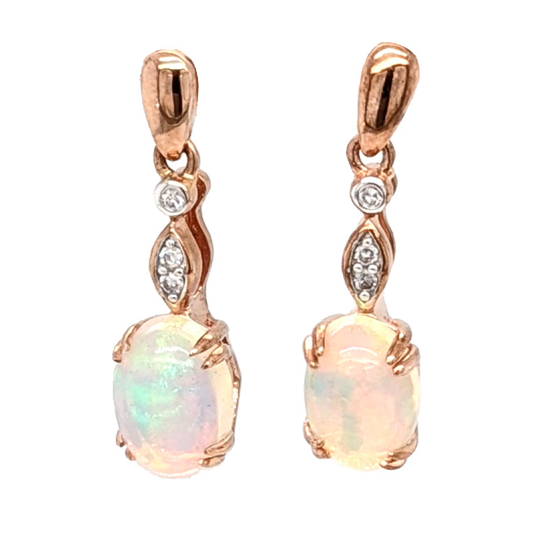 9ct rose gold opal and diamond earrings £355 93645 Sally Thorntons blog on earrings from Thornton Jeweller Kettering Northampton
