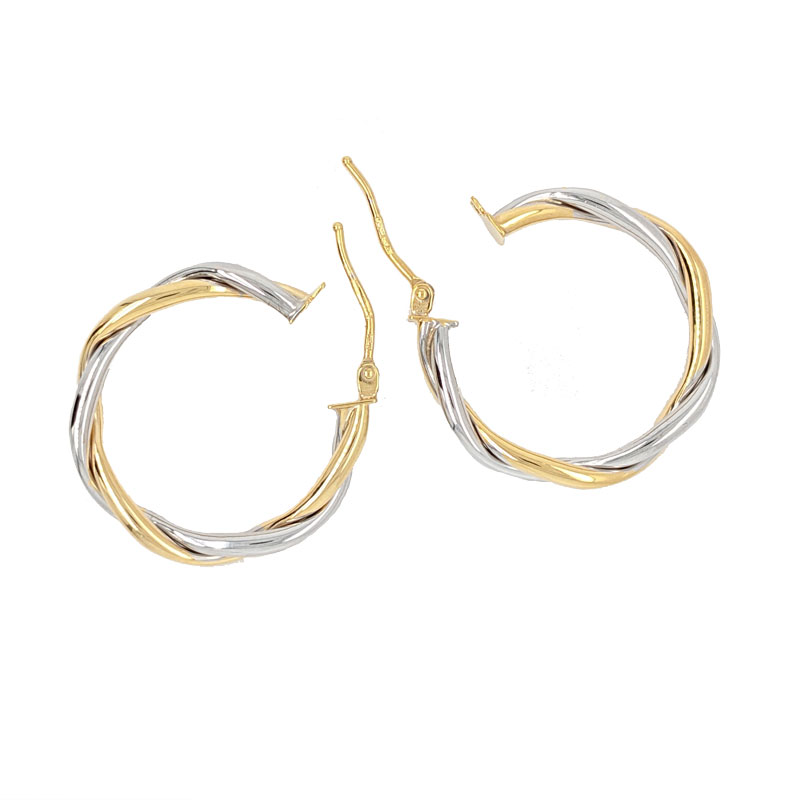 9ct twisted white and yelow gold hoop earrings £165 10184 Sally Thorntons blog on earrings from Thornton jeweller Kettering Northampton