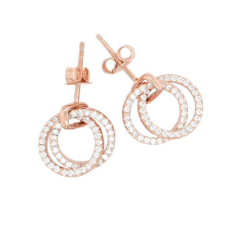 Silver rose gold plated circular drop earrings £59 Sally Thorntons blog on earrings from Thornton Jeweller Kettering Northampton