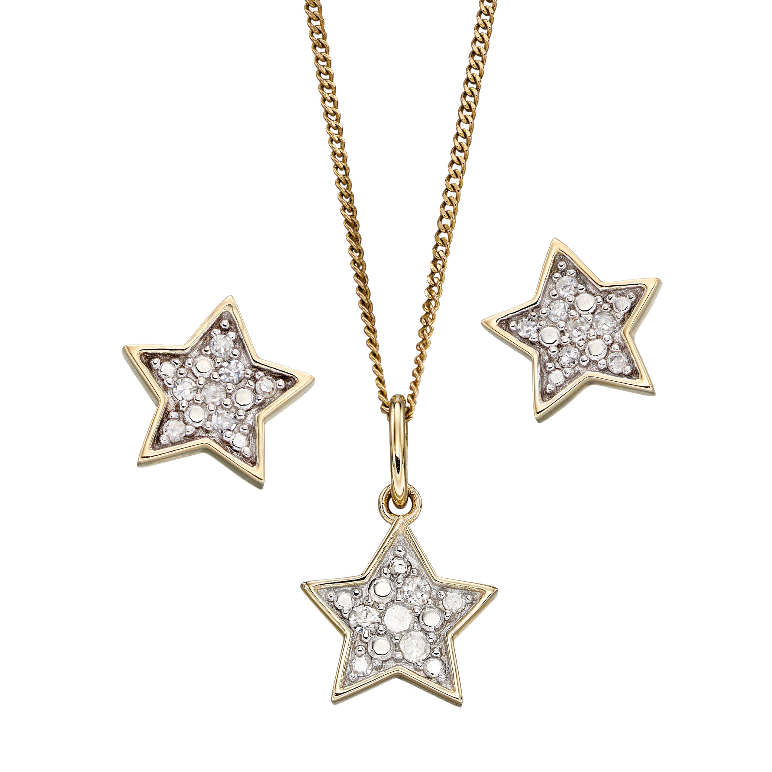 9ct yellow gold diamond set star pendant on chain £225 and stud earrings £149 from Sally Thorntons blog at AA Thornton Jeweller Kettering Northampton