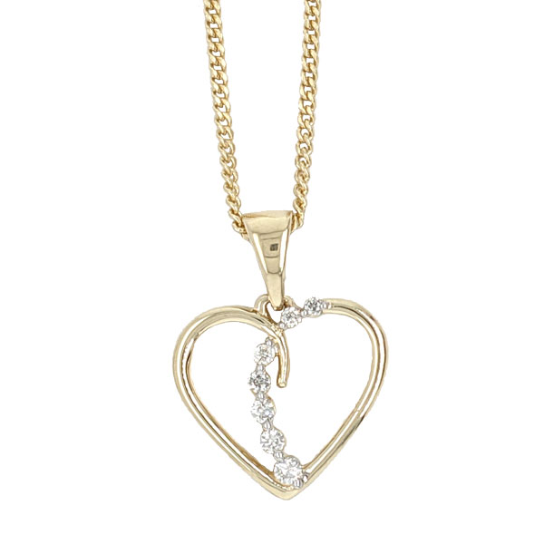 9ct yellow gold heart pendant with diamonds run across the centre on chain £415 Our Ref 102305 from Sally Thorntons blog at AA Thornton Jeweller Kettering Northampton