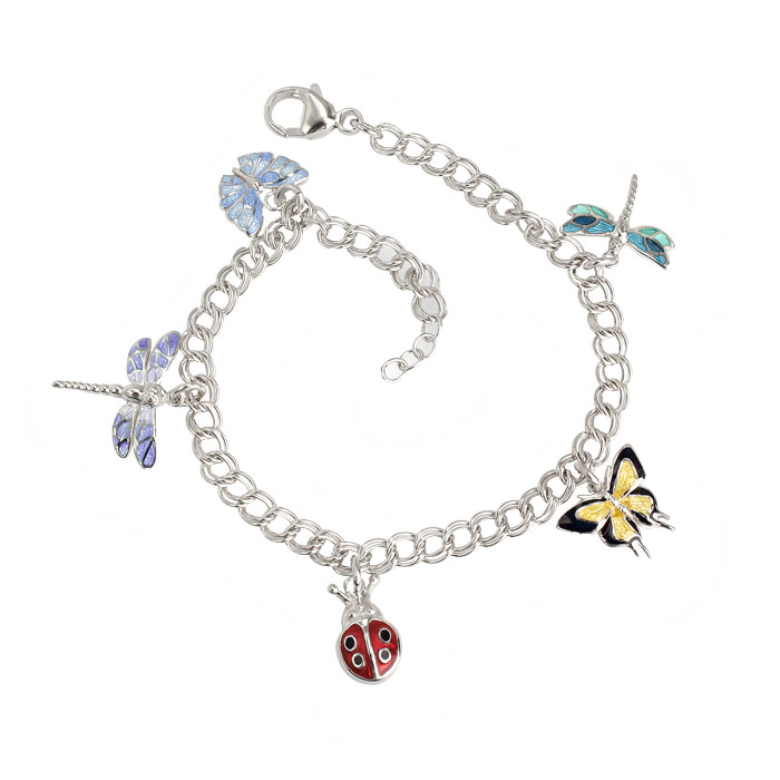 Enamel on rhodium plated silver insects bracelet £240 on Sally Thorntons Jewellery Blog from AA Thornton jeweller Kettering Northampton