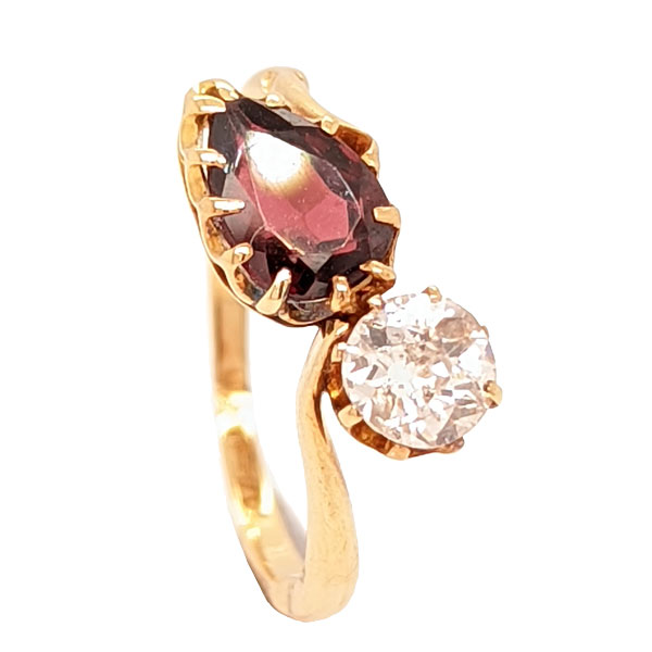 18ct diamong and garnet moi et toi ring from Sally Thorntons jewellery blog on historical rings at Thornton Jeweller Kettering Northampton