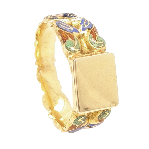 Enamelled gold concealed hinged picture ring closed from Sally Thorntons jewellery blog on historical rings at Thornton Jeweller Kettering Northampton