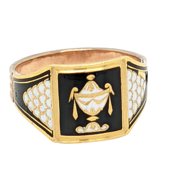 Mourning ring set with black and white enamel from Sally Thorntons jewellery blog on historical rings at Thornton Jeweller Kettering Northampton