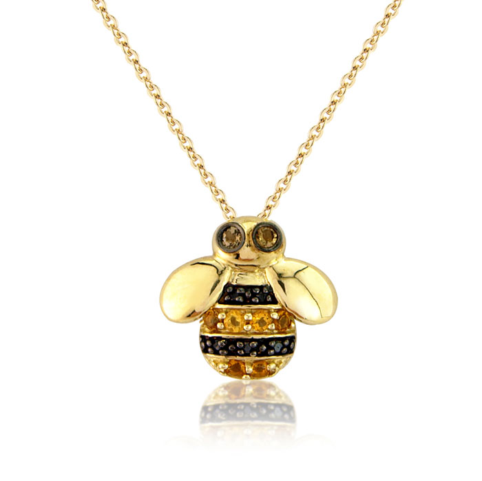 9ct yellow gold bumble bee pendant set with citrine on a chain £295 from Sally Thorntons Jewellery blog from AA Thornton jeweller Kettering Northampton 