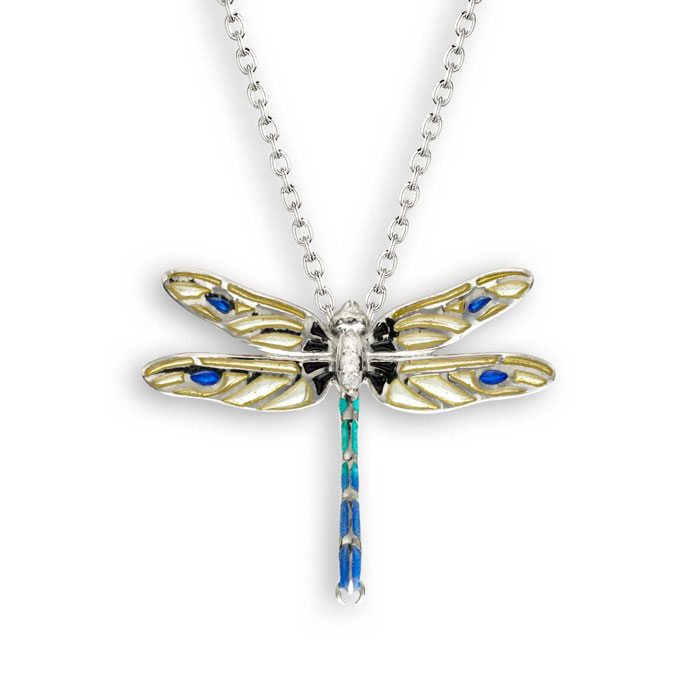 Antique reproduction plique-a-jour dragonfly silver and yellow pendant set with white sapphires £165 from Sally Thorntons Jewellery blog from AA Thornton jeweller Kettering Northampton 