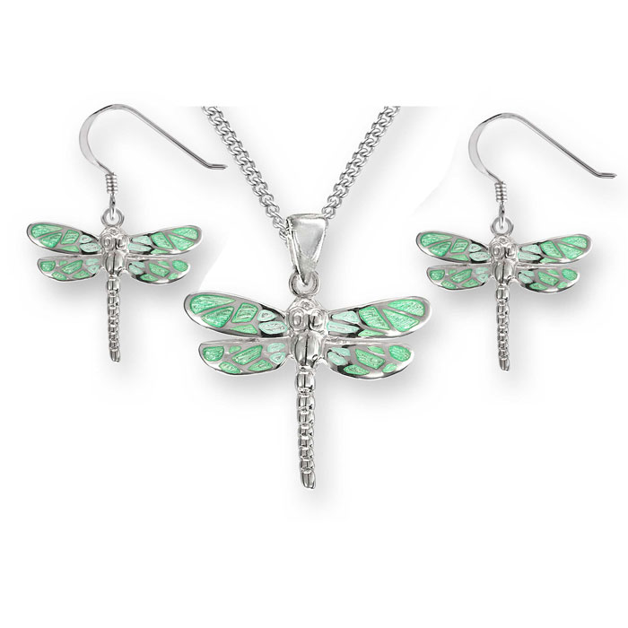 Green enamel silver Dragonfly necklace £127 and earrings £85 from Sally Thorntons Jewellery blog from AA Thornton jeweller Kettering Northampton 