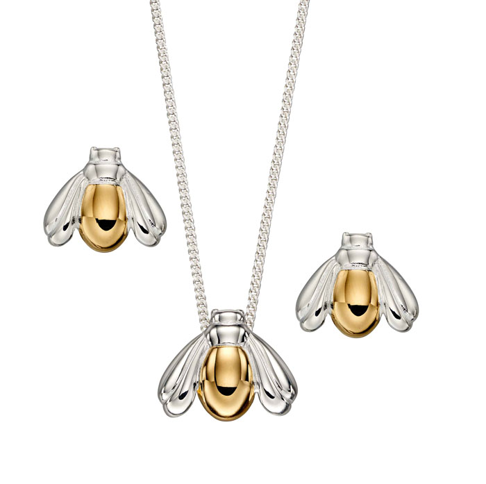 Silver and gold plated bee pendant £42 and stud earrings £45 from Sally Thorntons Jewellery blog from AA Thornton jeweller Kettering Northampton