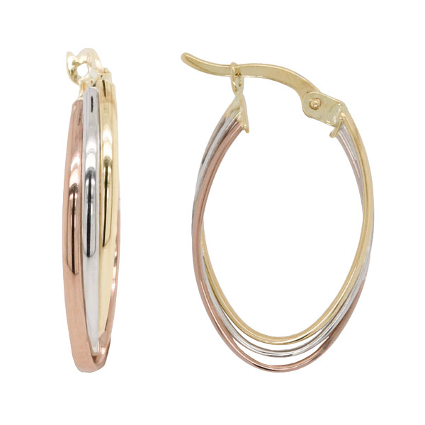 9ct tri colour gold oval hoop earrings £165